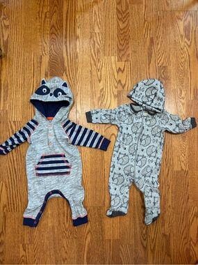 0-3 month grey outfits raccoon hood hedgehog hat grey